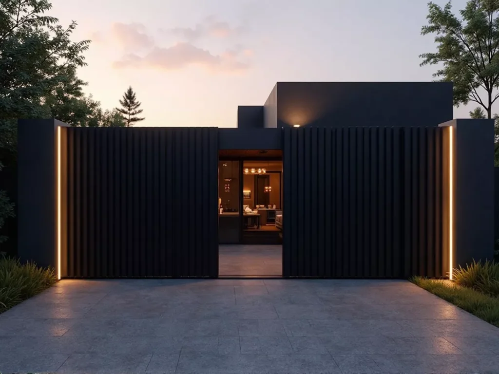 Pintu gerbang minimalis mewah impian dengan desain modern, material berkualitas, dan pencahayaan elegan dari SplusA.id-jasa Interior minimalis splusa.id