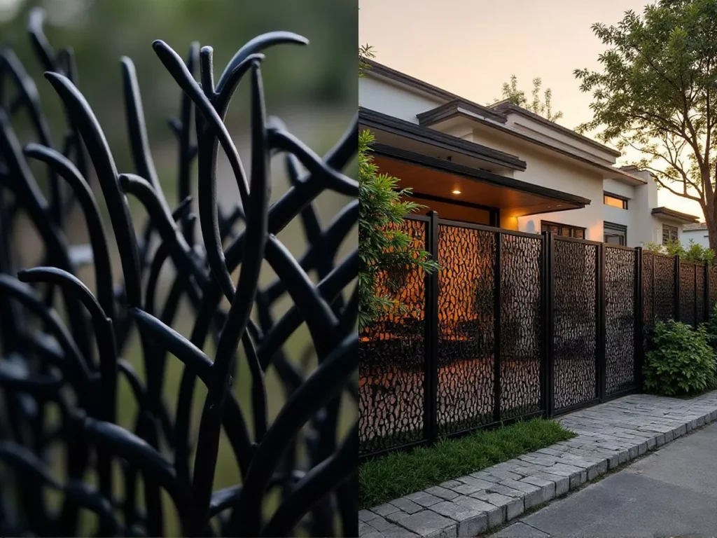 Pola pagar laser cutting yang bagus untuk privasi, menampilkan keseimbangan sempurna antara estetika modern dan fungsi keamanan dari SplusA.id-kontraktor furniture splusa.id