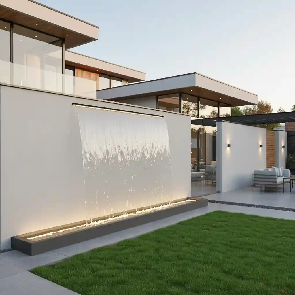 Project pagar tembok mewah minimalis dengan water wall--jasa interior SPlusA.id