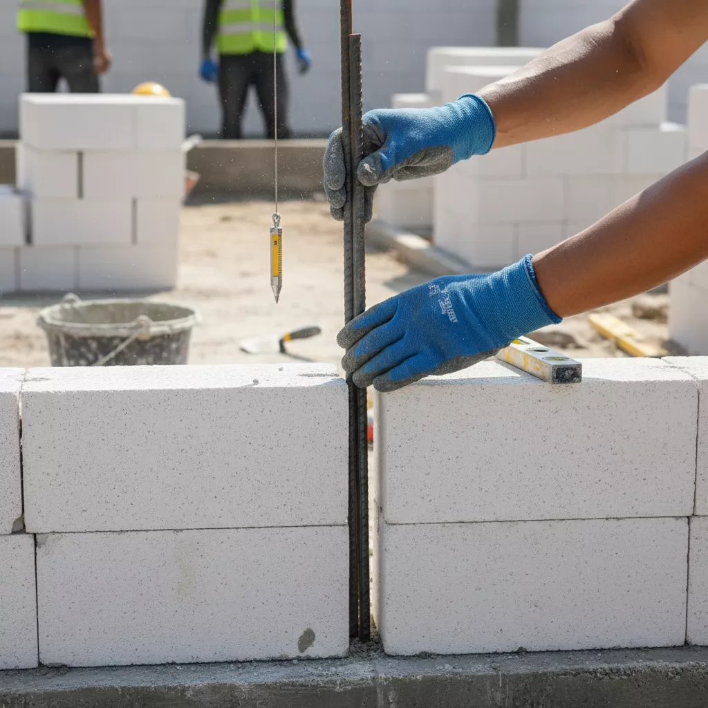 Proses pemasangan tulangan besi vertikal sebagai struktur utama pagar minimalis dari hebel yang kuat-jasa interior splusa.id Proses pemasangan tulangan besi vertikal sebagai struktur utama pagar minimalis dari hebel yang kuat-jasa interior splusa.id