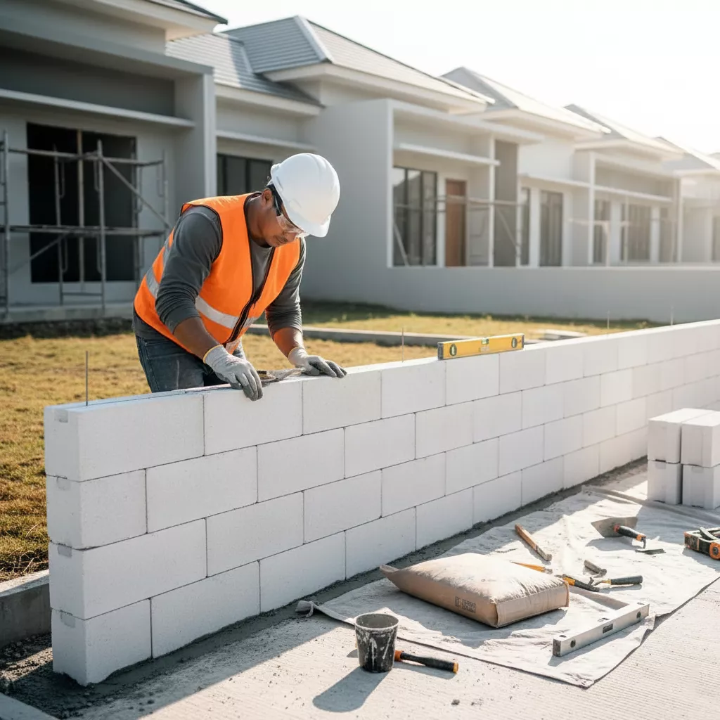 Proses pembangunan model tembok pagar depan rumah menggunakan hebel atau bata ringan yang presisi-jasa interior splusa.id