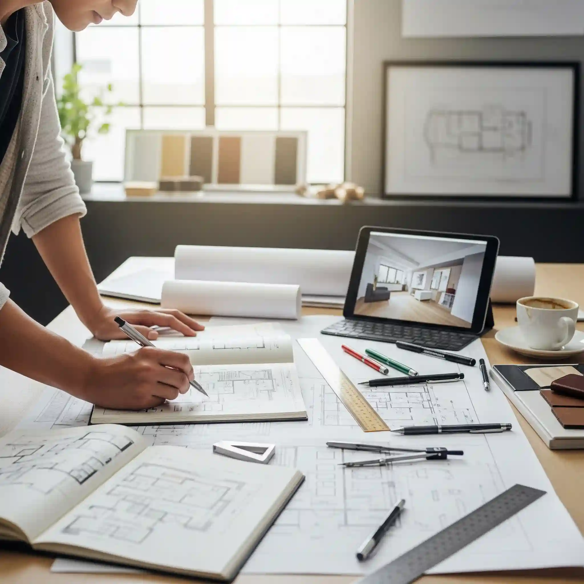 Proses perencanaan desain interior, dengan sketsa denah dan mood board-jasa interior design splusa.id