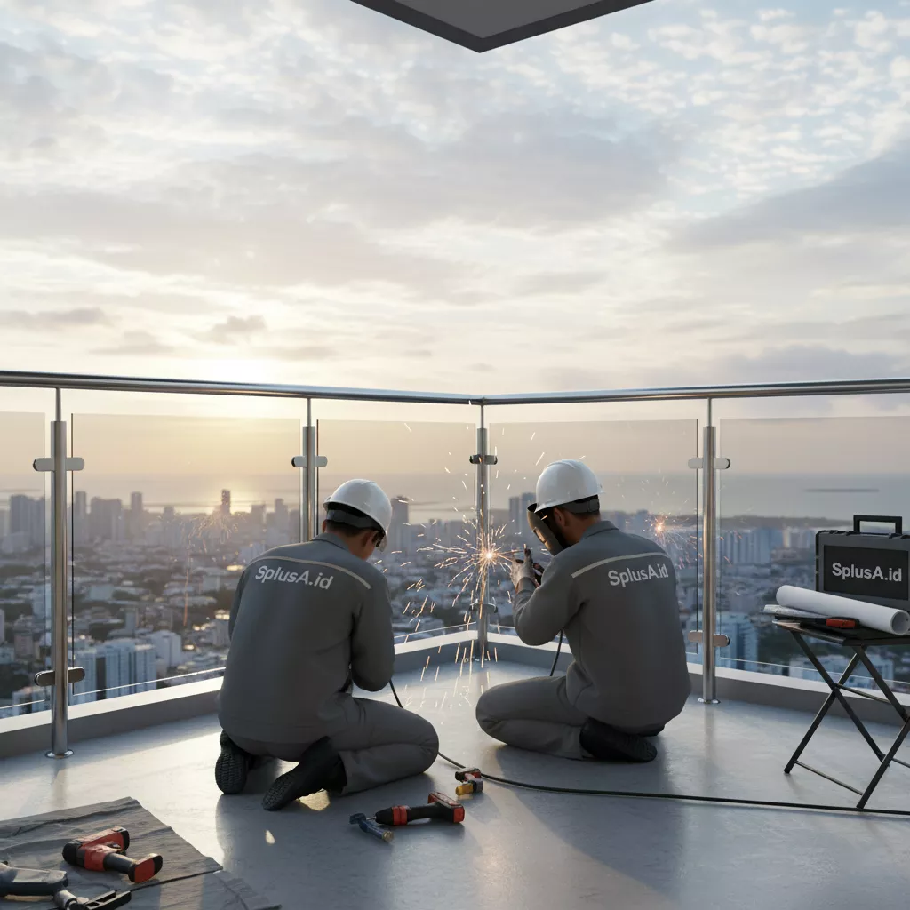 Tim SplusA.id sebagai kontraktor interior profesional memasang pagar balkon stainless minimalis terbaru-jasa interior splusa.id