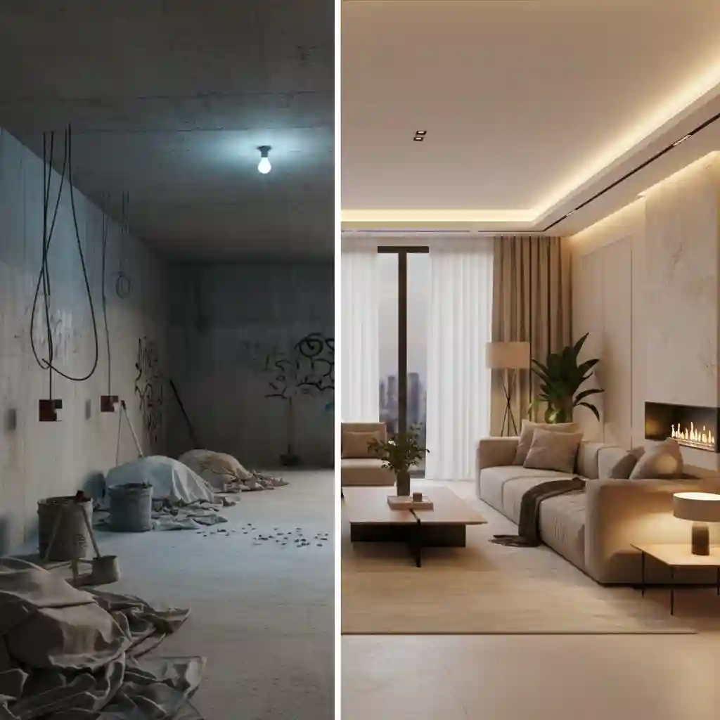 Transformasi ruangan dengan jasa desain interior profesional splusa.id Transformasi ruangan dengan jasa desain interior profesional splusa.id