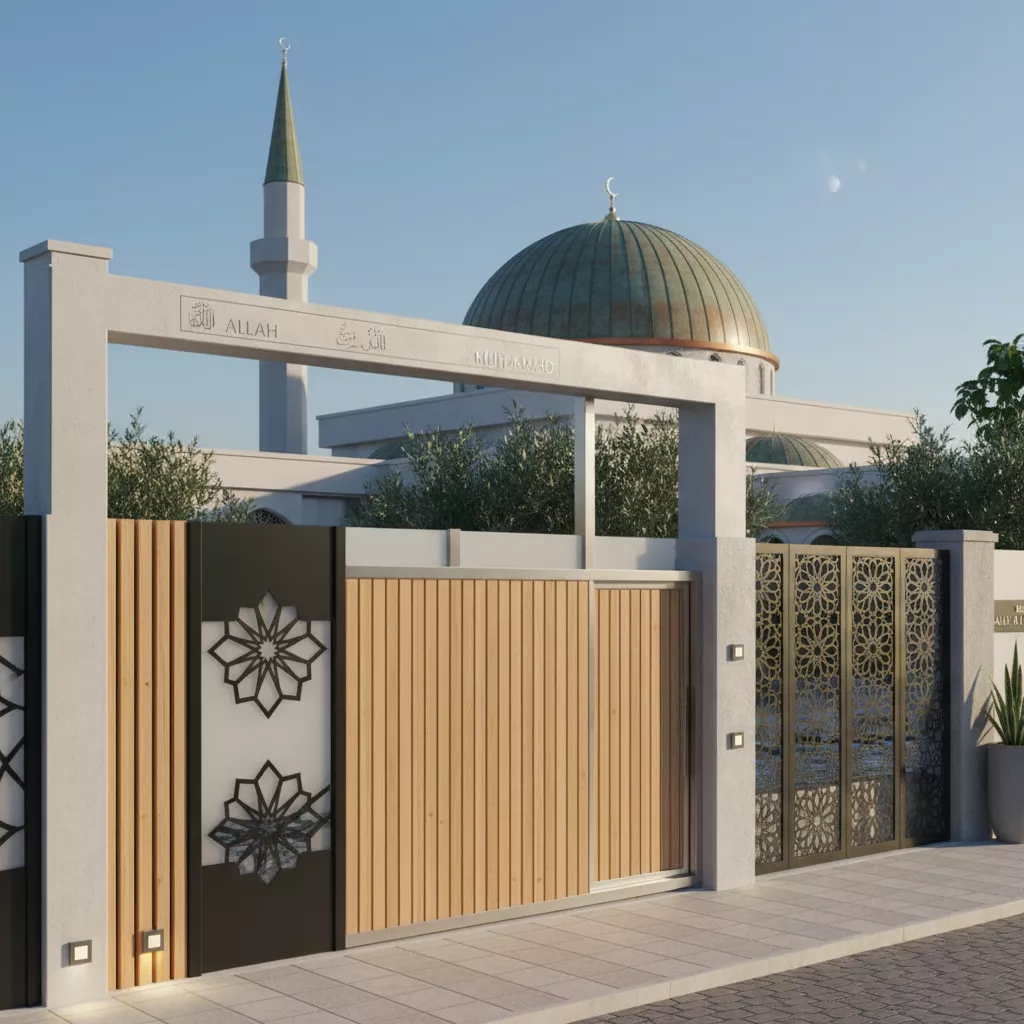 Visualisasi 3D berbagai opsi desain pagar masjid minimalis 1-jasa interior desain splusa.id