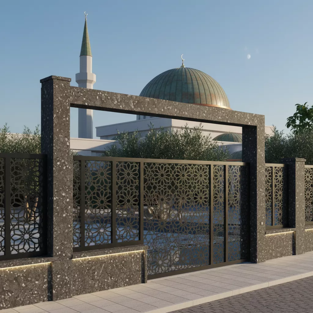 Visualisasi 3D berbagai opsi desain pagar masjid minimalis 2-jasa interior desain splusa.id