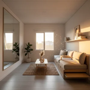 desain interior rumah minimalis type 30 60 hasil karya SplusA.id yang terlihat sangat luas, terang, dan nyaman