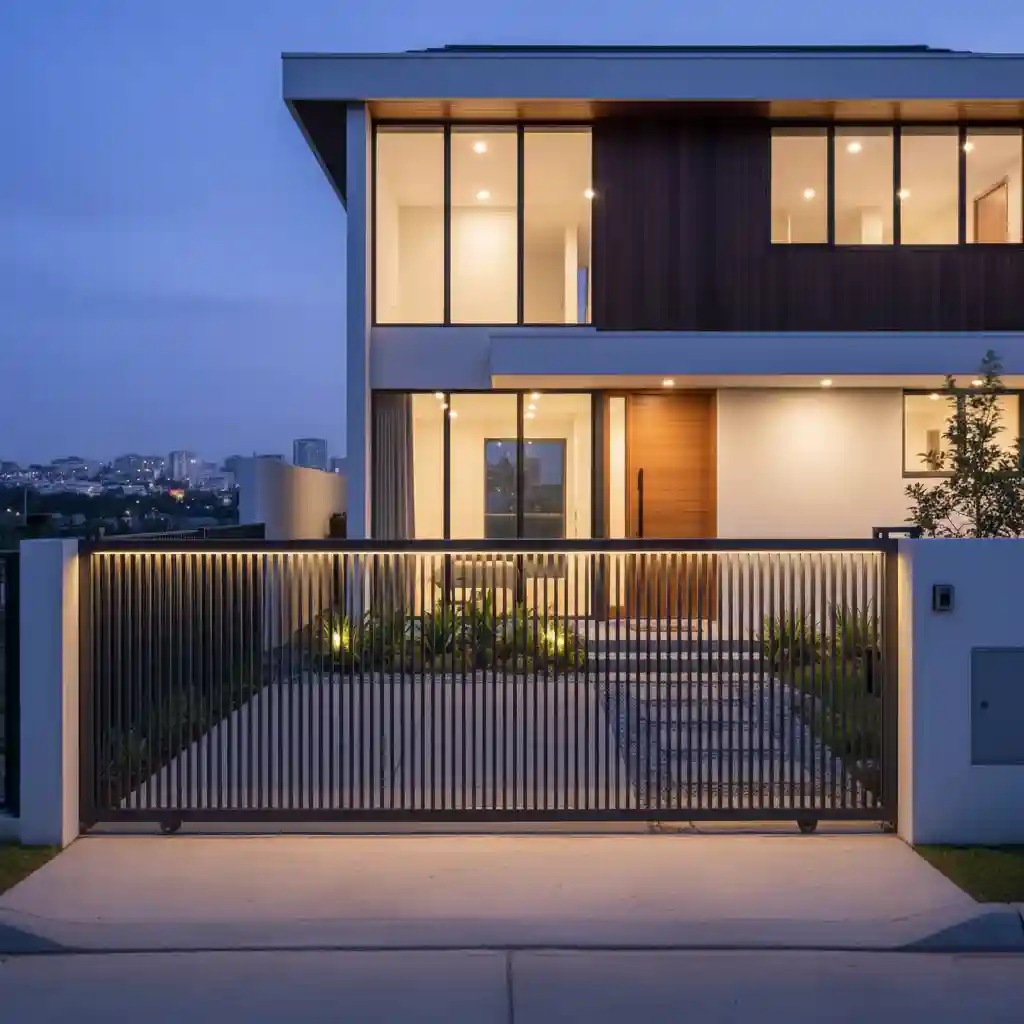 rumah minimalis modern dengan pintu pagar dorong minimalis yang sangat serasi-splusa.id