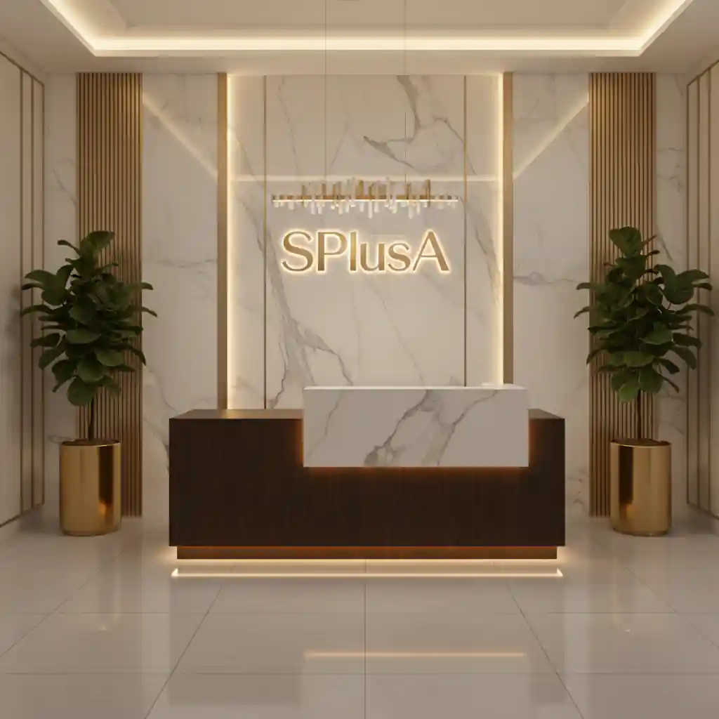 Contoh hasil akhir desain backdrop resepsionis mewah dan elegan-kontraktor interior kantor jakarta terpercaya splusa.id Contoh hasil akhir desain backdrop resepsionis mewah dan elegan-kontraktor interior kantor jakarta terpercaya splusa.id