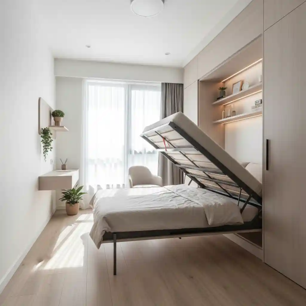 Desain interior apartemen studio dengan kasur lipat multifungsi hemat ruang-kontraktor interior apartemen studio jakarta terpercaya splusa.id Desain interior apartemen studio dengan kasur lipat multifungsi hemat ruang-kontraktor interior apartemen studio jakarta terpercaya splusa.id