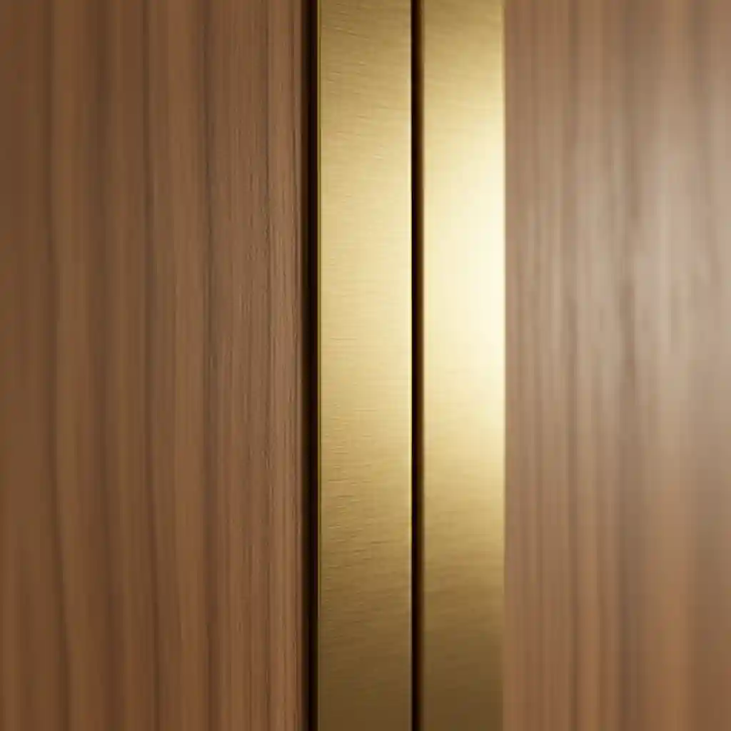 Detail finishing backdrop resepsionis kombinasi HPL kayu dan list stainless gold-kontraktor interior jakarta terpercaya splusa.id Detail finishing backdrop resepsionis kombinasi HPL kayu dan list stainless gold-kontraktor interior jakarta terpercaya splusa.id