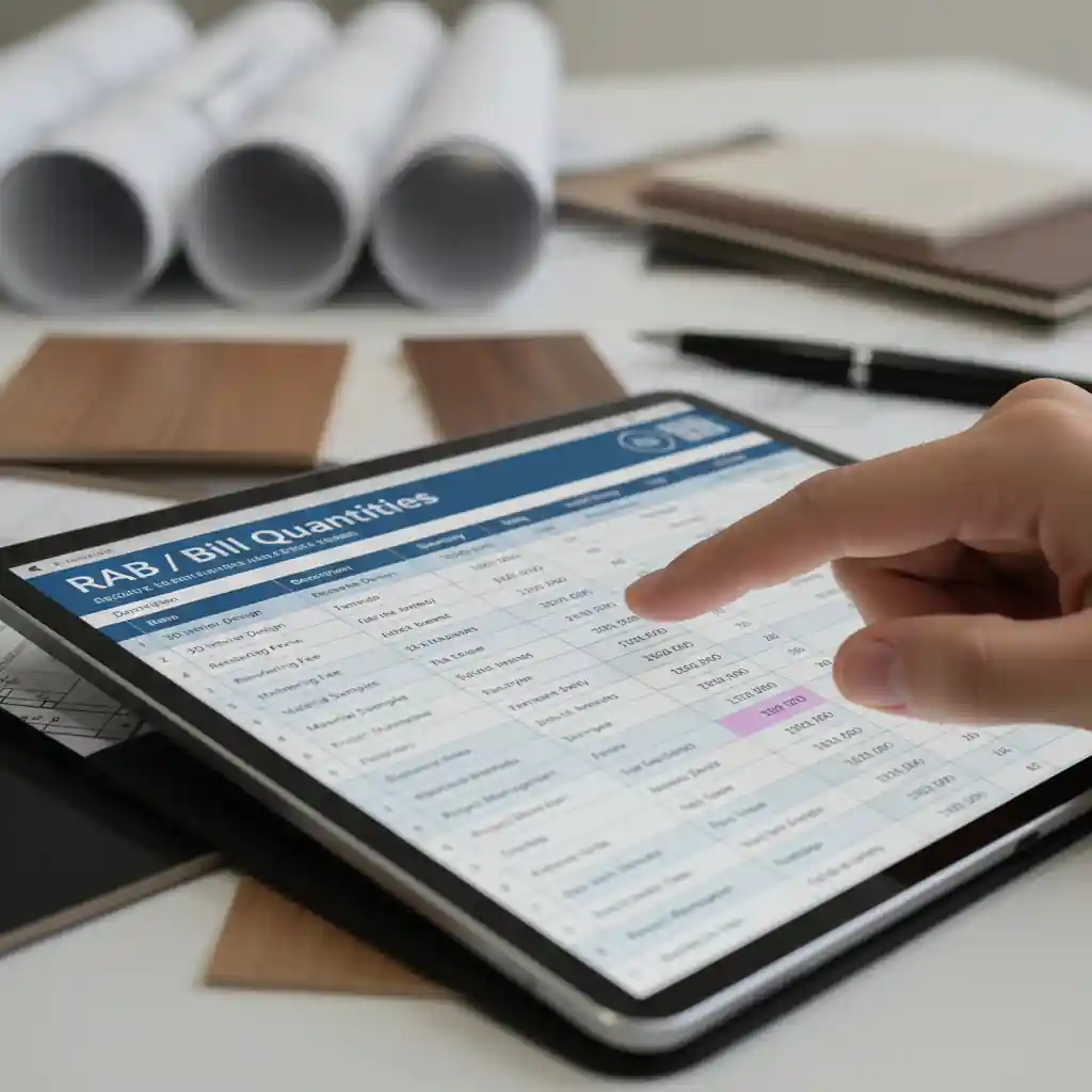 Ilustrasi perhitungan biaya jasa desain interior 3D dan RAB-kontraktor interior kantor terpercaya splusa.id