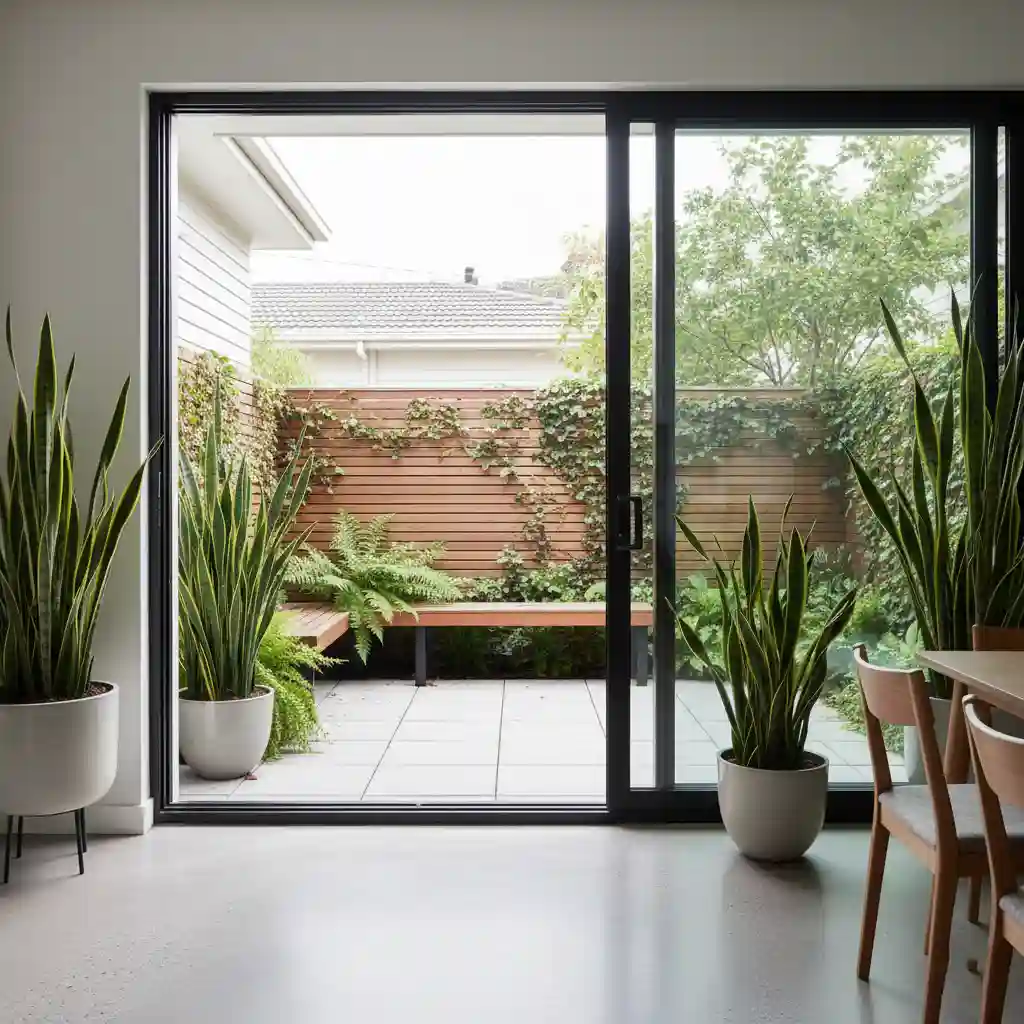 Inspirasi pintu kaca geser penghubung interior dan eksterior rumah minimalis-jasa desain dan kontraktor interior splusa.id