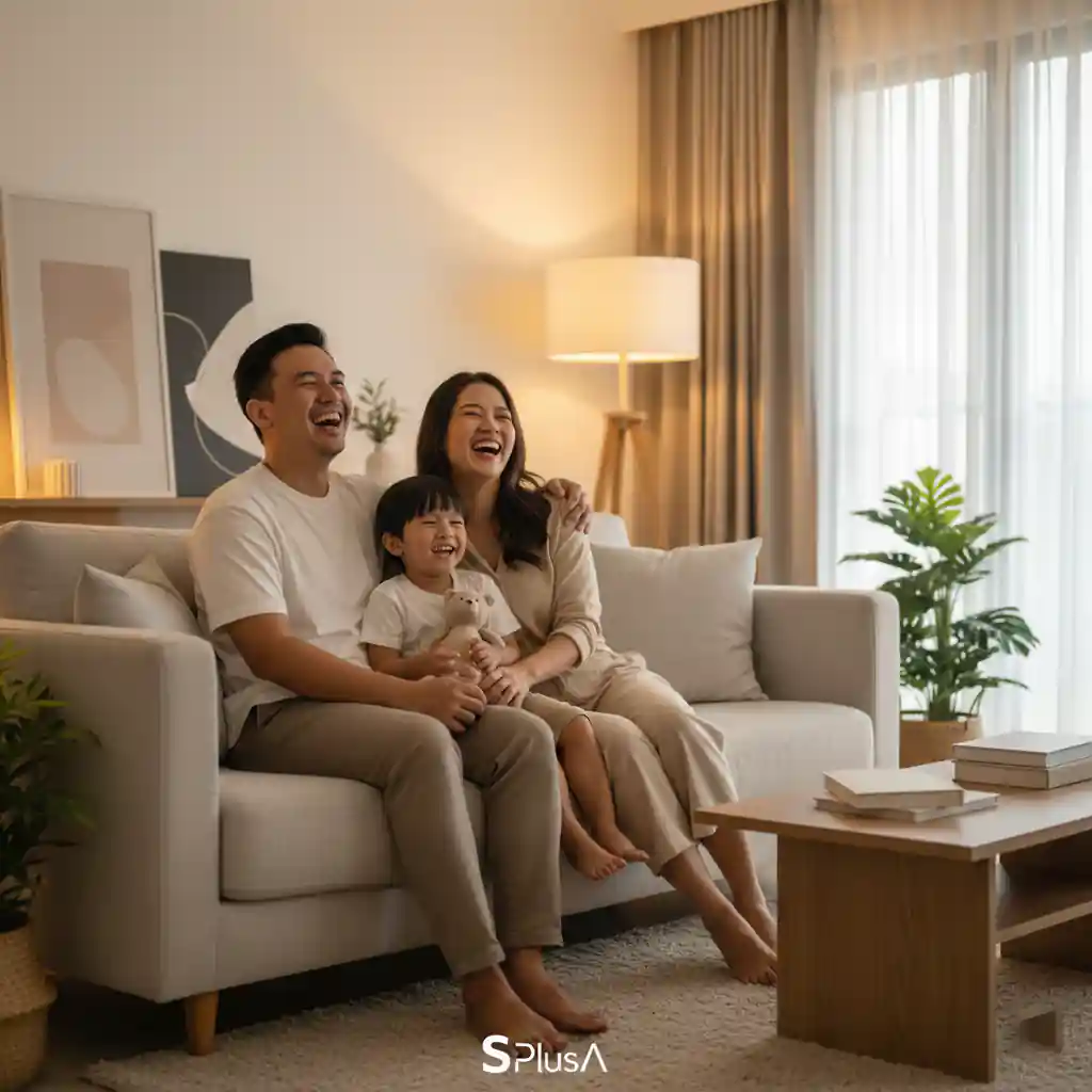 Keluarga bahagia menikmati hasil dekorasi interior rumah-kontraktor interior kantor terpercaya splusa.id Keluarga bahagia menikmati hasil dekorasi interior rumah-kontraktor interior kantor terpercaya splusa.id