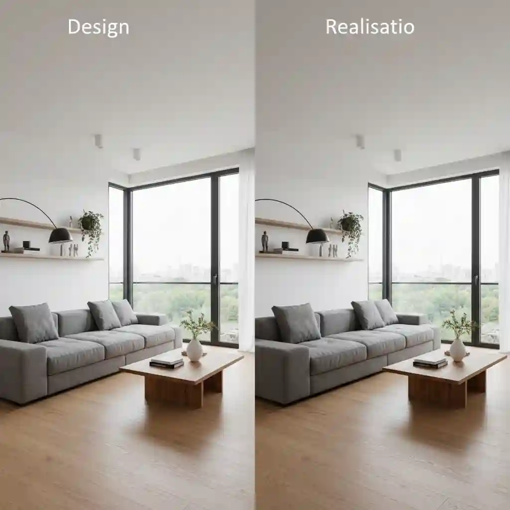 Perbandingan desain 3D dan hasil jadi renovasi rumah di Jakarta Perbandingan desain 3D dan hasil jadi renovasi rumah di Jakarta