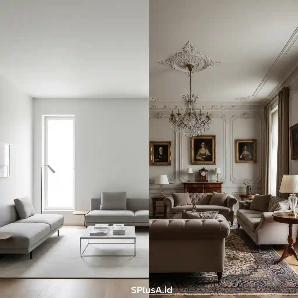 Perbandingan gaya desain interior minimalis vs klasik yang mempengaruhi harga-kontraktor interior splusa.id Perbandingan gaya desain interior minimalis vs klasik yang mempengaruhi harga-kontraktor interior splusa.id
