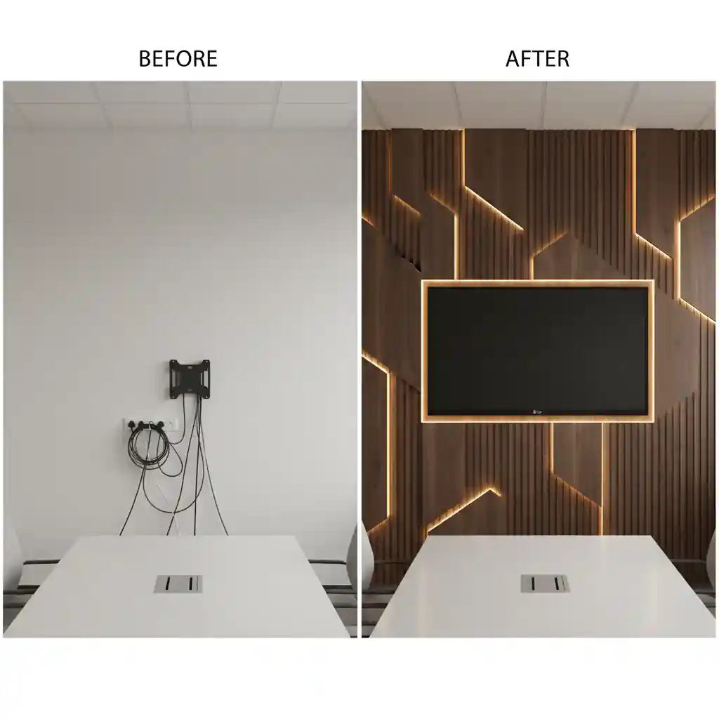 Perbandingan sebelum dan sesudah renovasi backdrop ruang rapat kantor-kontraktor interior jakarta terpercaya splusa.id Perbandingan sebelum dan sesudah renovasi backdrop ruang rapat kantor-kontraktor interior jakarta terpercaya splusa.id