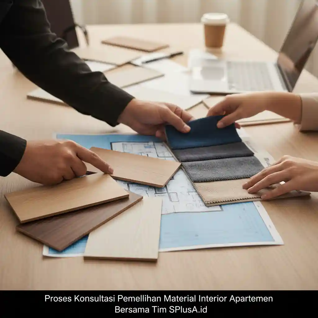 Proses konsultasi pemilihan material interior apartemen bersama-kontraktor interior apartemen studio jakarta terpercaya splusa.id Proses konsultasi pemilihan material interior apartemen bersama-kontraktor interior apartemen studio jakarta terpercaya splusa.id