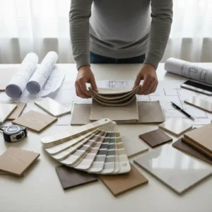 Proses pemilihan material dan warna oleh jasa dekorasi interior-kontraktor interior rumah jakarta terpercaya splusa.id