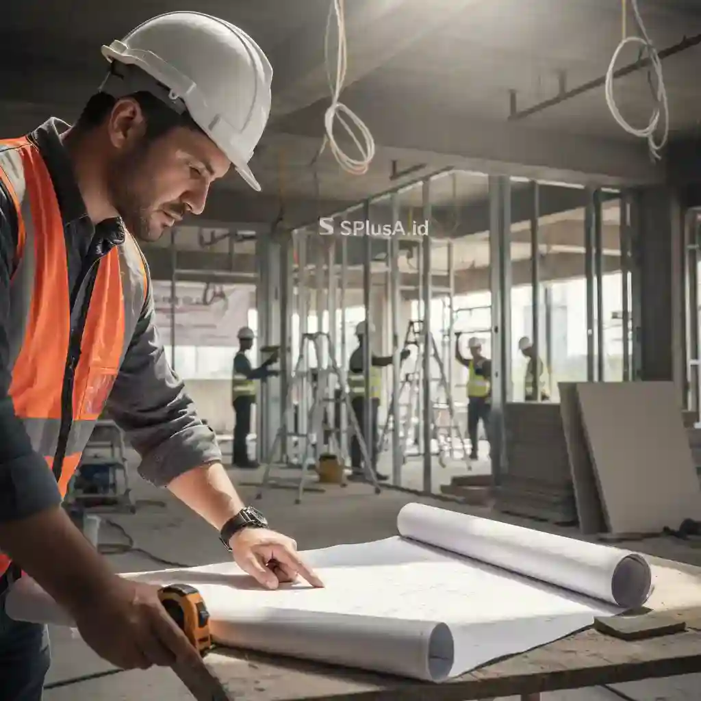 Proses pengerjaan renovasi interior kantor oleh kontraktor profesional SPlusA.id Proses pengerjaan renovasi interior kantor oleh kontraktor profesional SPlusA.id