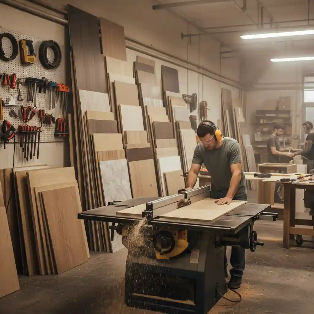 Proses produksi di workshop jasa desain interior rumah minimalis murah -kontraktor interior jakarta terpercaya splusa.id