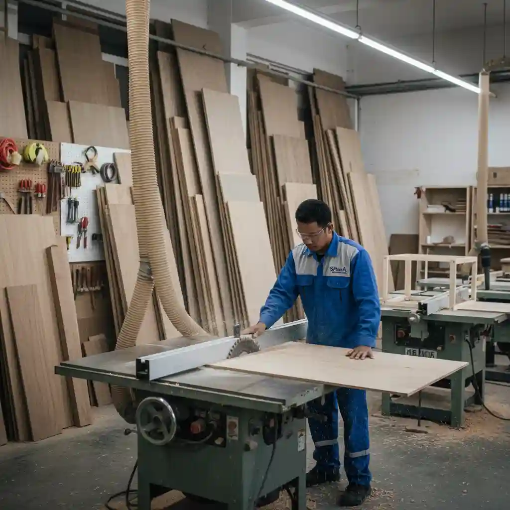 Proses produksi furniture custom di workshop interior SPlusA.id Proses produksi furniture custom di workshop interior SPlusA