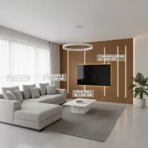 Simulasi harga interior desain rumah untuk ruang tamu-kontraktor interior jakarta terpercaya splusa.id