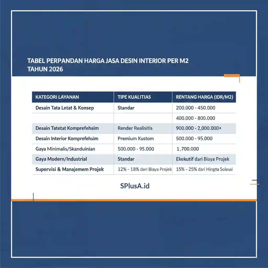 Tabel Perbandingan Harga Jasa Desain Interior Per m2 2026-kontraktor interior splusa.id Tabel Perbandingan Harga Jasa Desain Interior Per m2 2026-kontraktor interior splusa.id