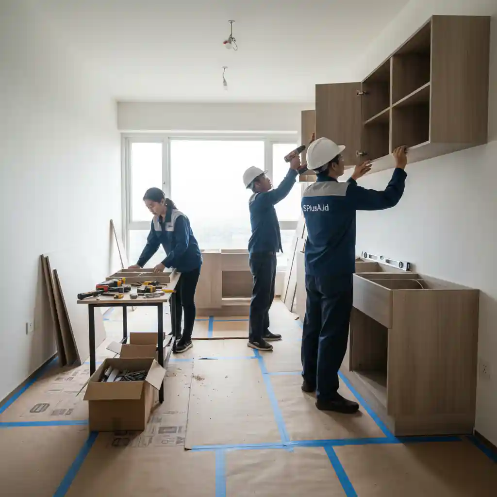 Tim jasa interior apartemen Jakarta SPlusA sedang instalasi-kontraktor interior apartemen studio jakarta terpercaya splusa.id Tim jasa interior apartemen Jakarta SPlusA sedang instalasi-kontraktor interior apartemen studio jakarta terpercaya splusa.id