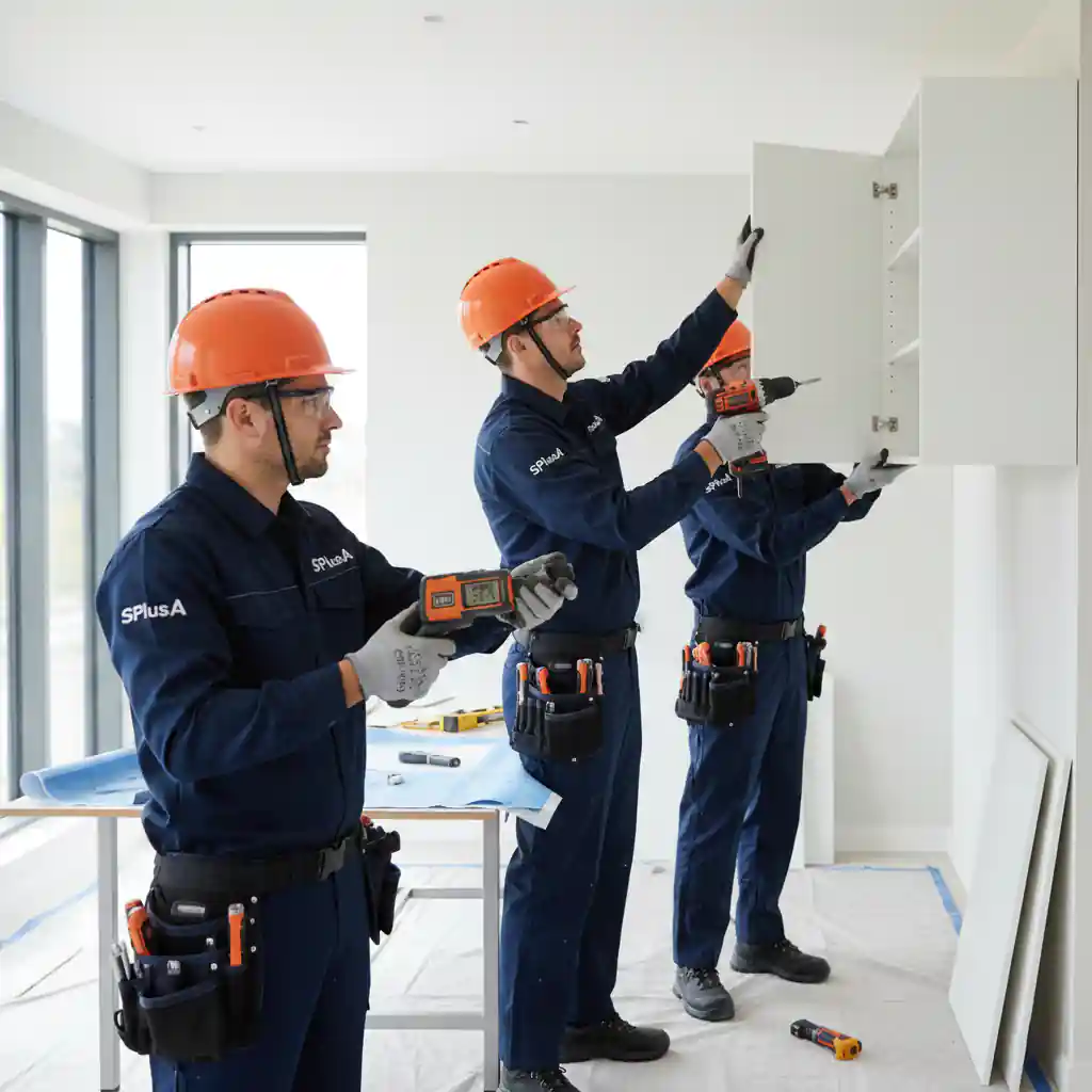 Tim kontraktor interior SPlusA sedang melakukan instalasi kabinet dinding-kontraktor interior kantor terpercaya splusa.id Tim kontraktor interior SPlusA sedang melakukan instalasi kabinet dinding-kontraktor interior kantor terpercaya splusa.id