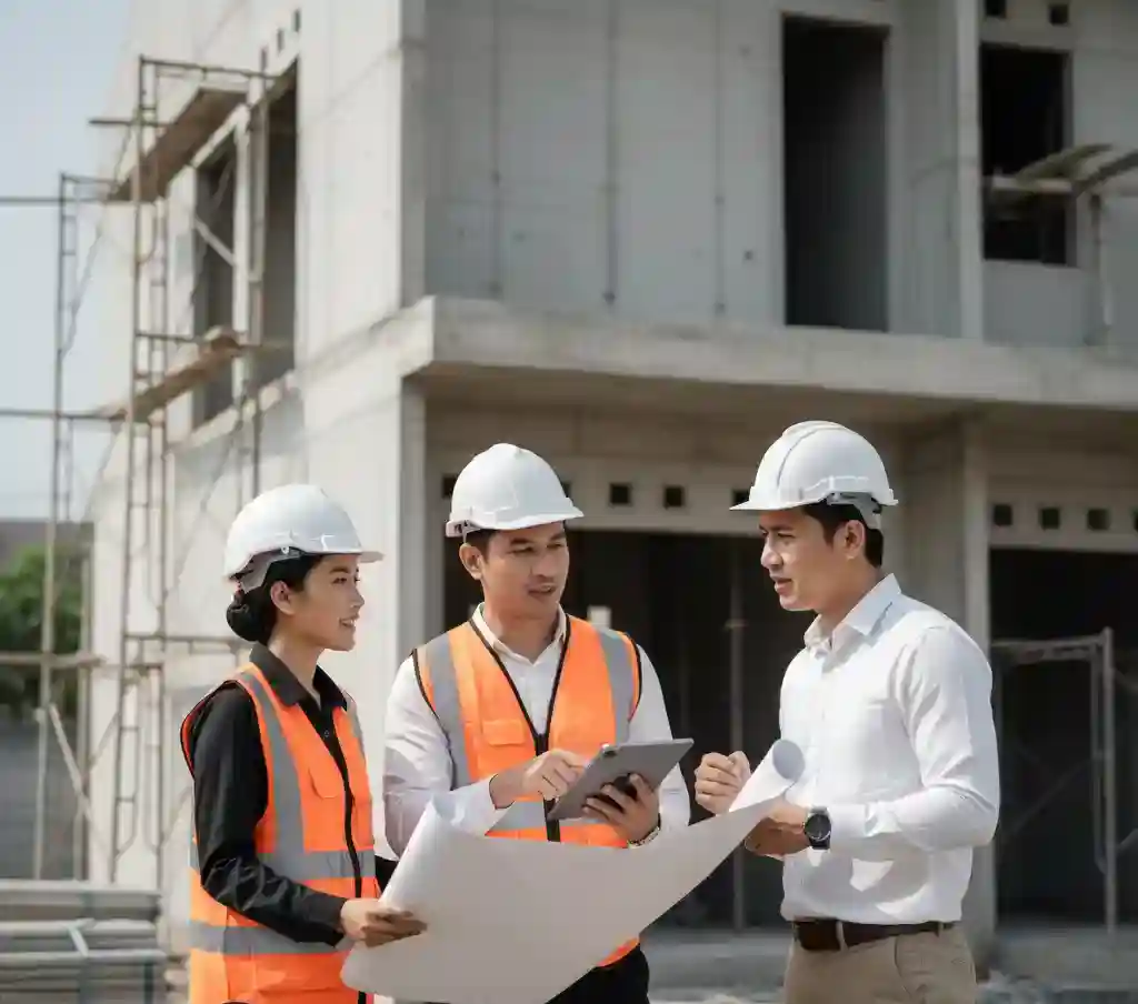 Tim kontraktor interior SPlusA.id melakukan supervisi proyek rumah minimalis