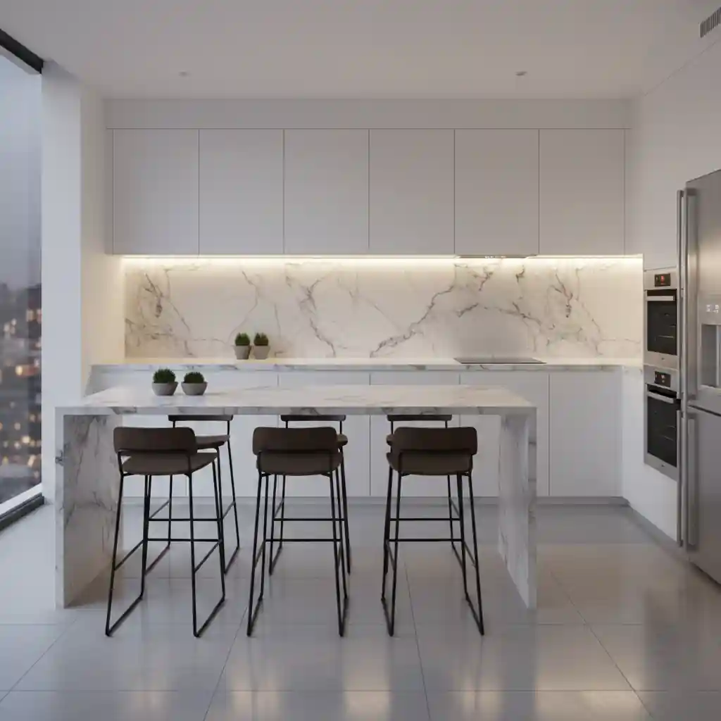 Contoh hasil render 3D desain kitchen set minimalis modern dengan pencahayaan detail-jasa interior jakarta splusa.id Contoh hasil render 3D desain kitchen set minimalis modern dengan pencahayaan detail-jasa interior jakarta splusa.id