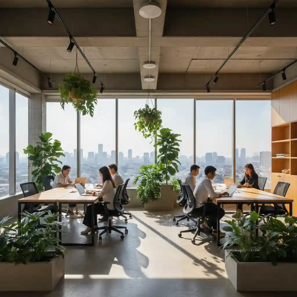 Desain interior kantor modern Jakarta Timur ruang kerja open space ergonomis Desain interior kantor modern Jakarta Timur ruang kerja open space ergonomis
