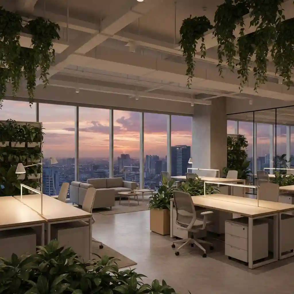Desain interior kantor modern Jakarta dengan konsep open space dan pemandangan kota-Jasa Kontraktor Interior Jakarta SPLusA.id Desain interior kantor modern Jakarta dengan konsep open space dan pemandangan kota-Jasa Kontraktor Interior Jakarta SPLusA.id
