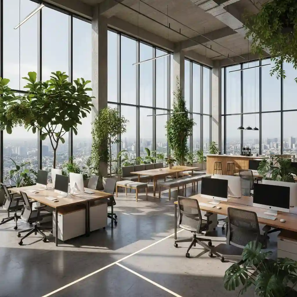 Desain interior kantor modern open space di Jakarta Selatan dengan pencahayaan alami-kontraktor interior splusa.id Desain interior kantor modern open space di Jakarta Selatan dengan pencahayaan alami-kontraktor interior splusa.id