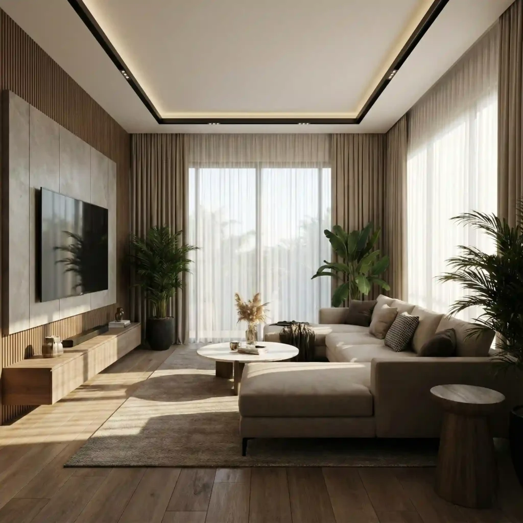 Desain ruang tamu modern tropis karya jasa interior kontraktor Jakarta terbaik SPlusA.id-kontraktor interior SPLusA.id