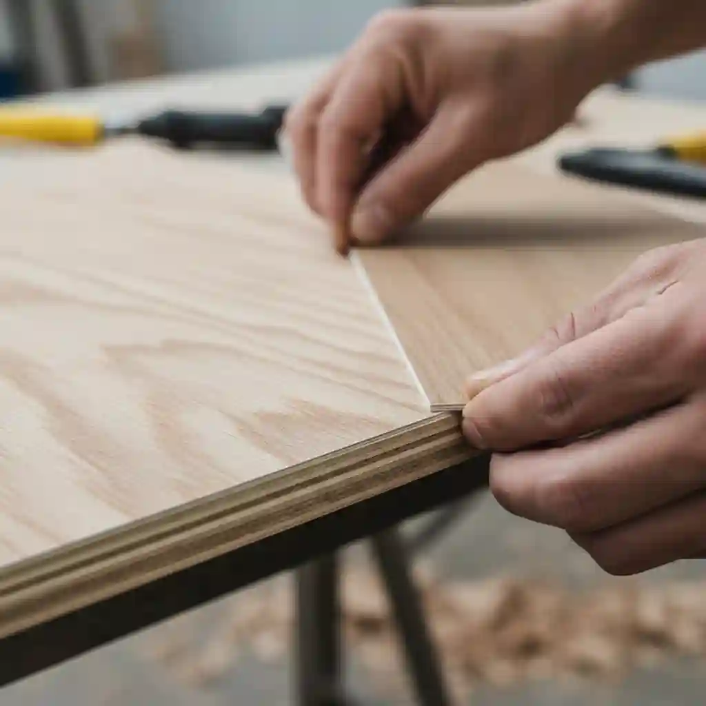 Detail material plywood 18mm dan finishing HPL untuk furniture kamar tidur awet-jasa dan kontraktor interior splusa.id