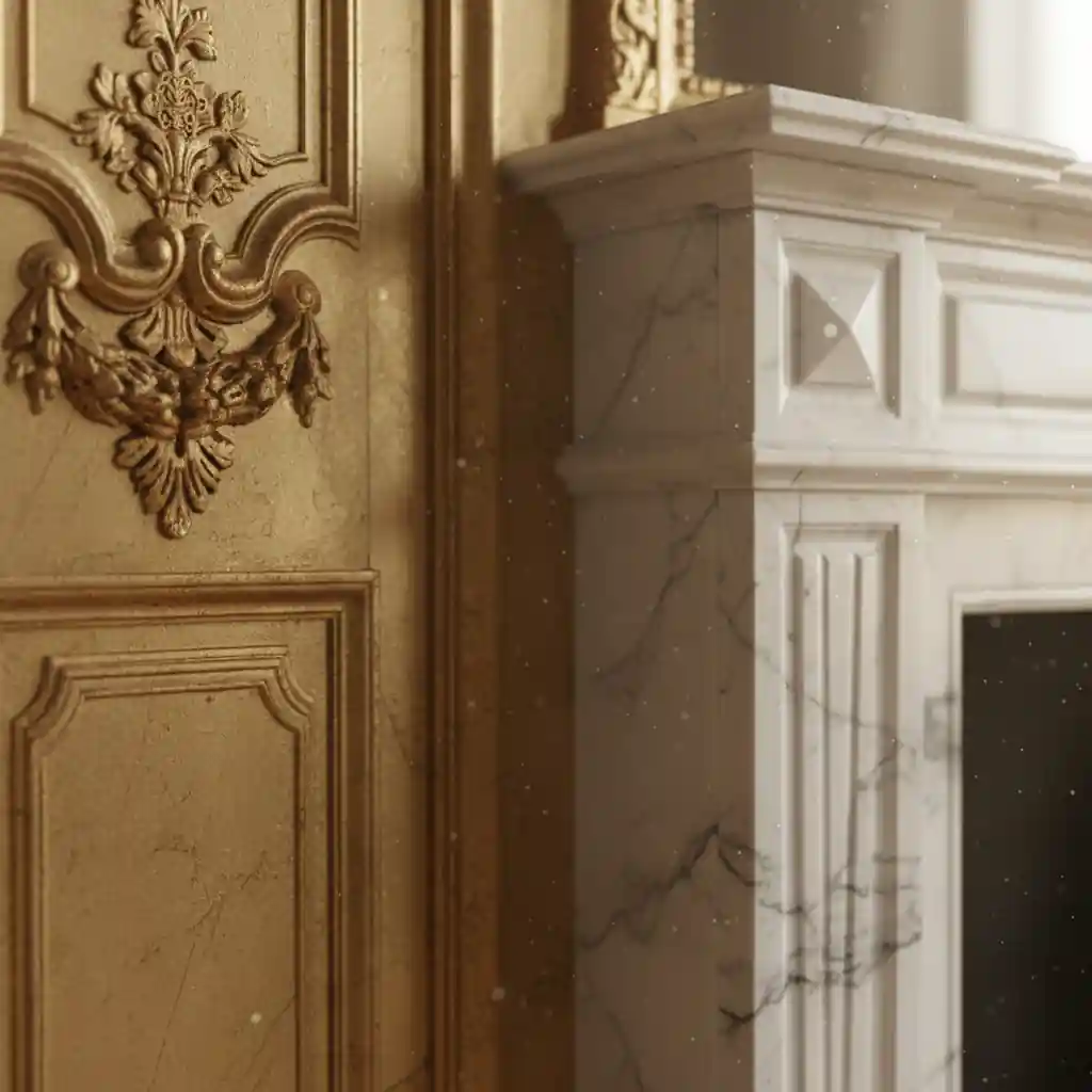 Detail render interior gaya klasik dengan ukiran rumit yang mempengaruhi harga render-kontraktor interior jakarta terpercaya splusa.id