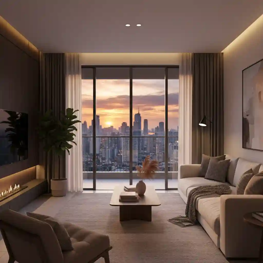 Hasil jadi desain interior apartemen mewah view kota -jasa desain dan kontraktor interior jakarta splusa.id