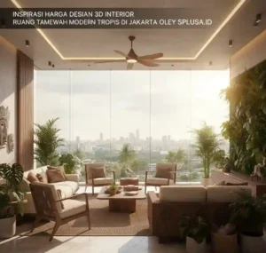 Inspirasi harga desain 3D interior ruang tamu mewah modern tropis-jasa desain dan kontraktor interior jakarta splusa.id