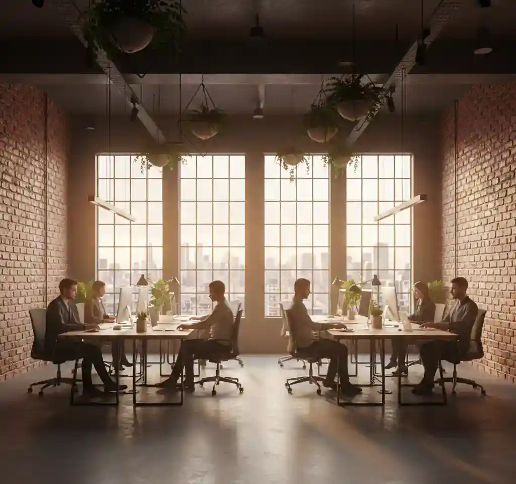 Inspirasi harga desain interior kantor konsep open space industrial-kontraktor interior jakarta terpercaya splusa.id