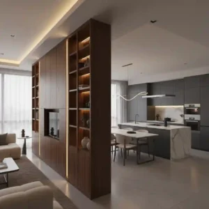 Interior apartemen mewah dengan furniture custom buatan kontraktor furniture Jakarta Splusa.id