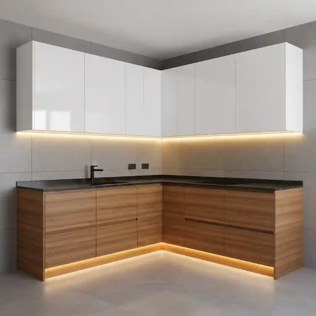 Kitchen set minimalis modern leter L buatan kontraktor furniture Jakarta Kitchen set minimalis modern leter L buatan kontraktor furniture Jakarta