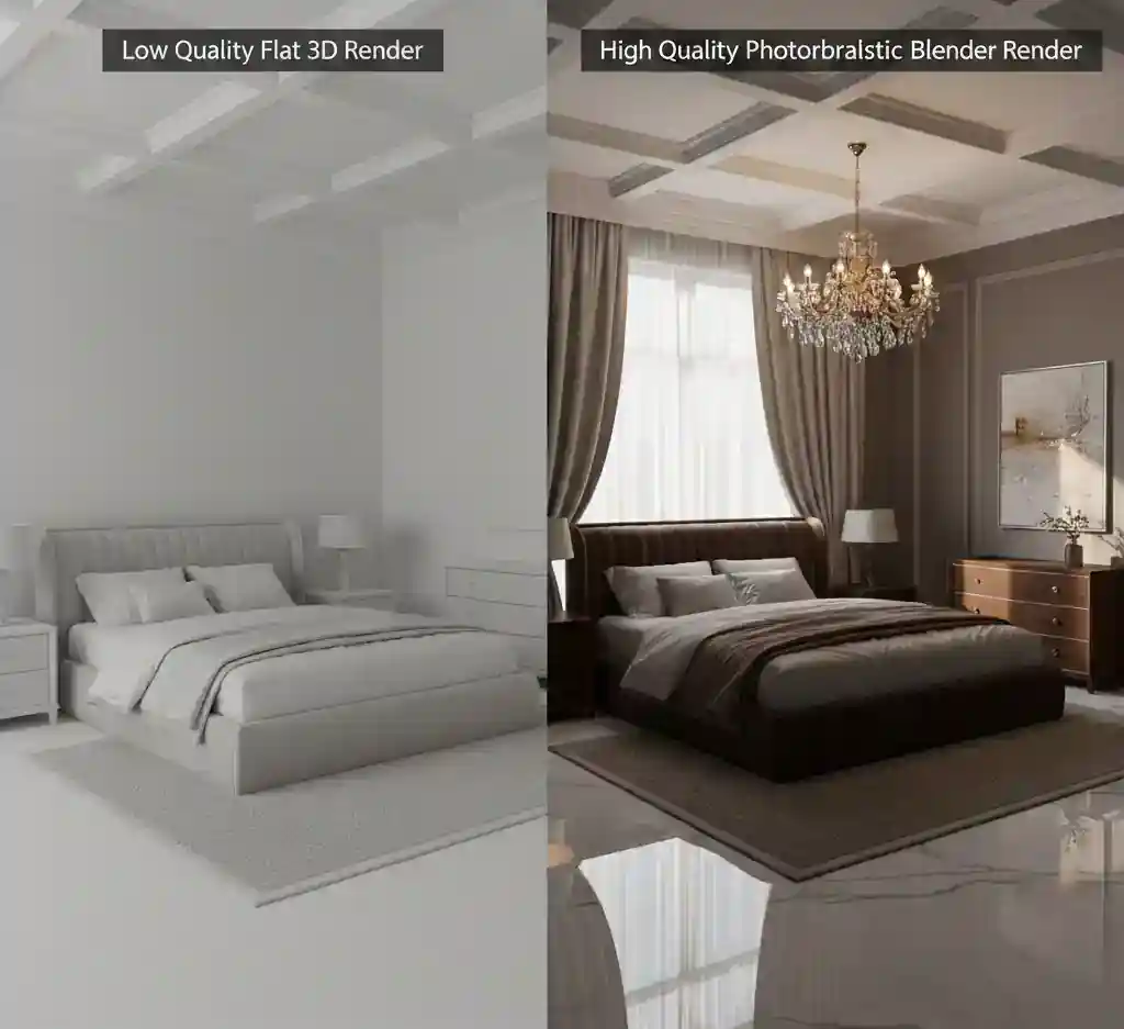 Perbandingan kualitas render biasa vs hasil desain interior blender kualitas tinggi-kontraktor interior jakarta terpercaya splusa.id