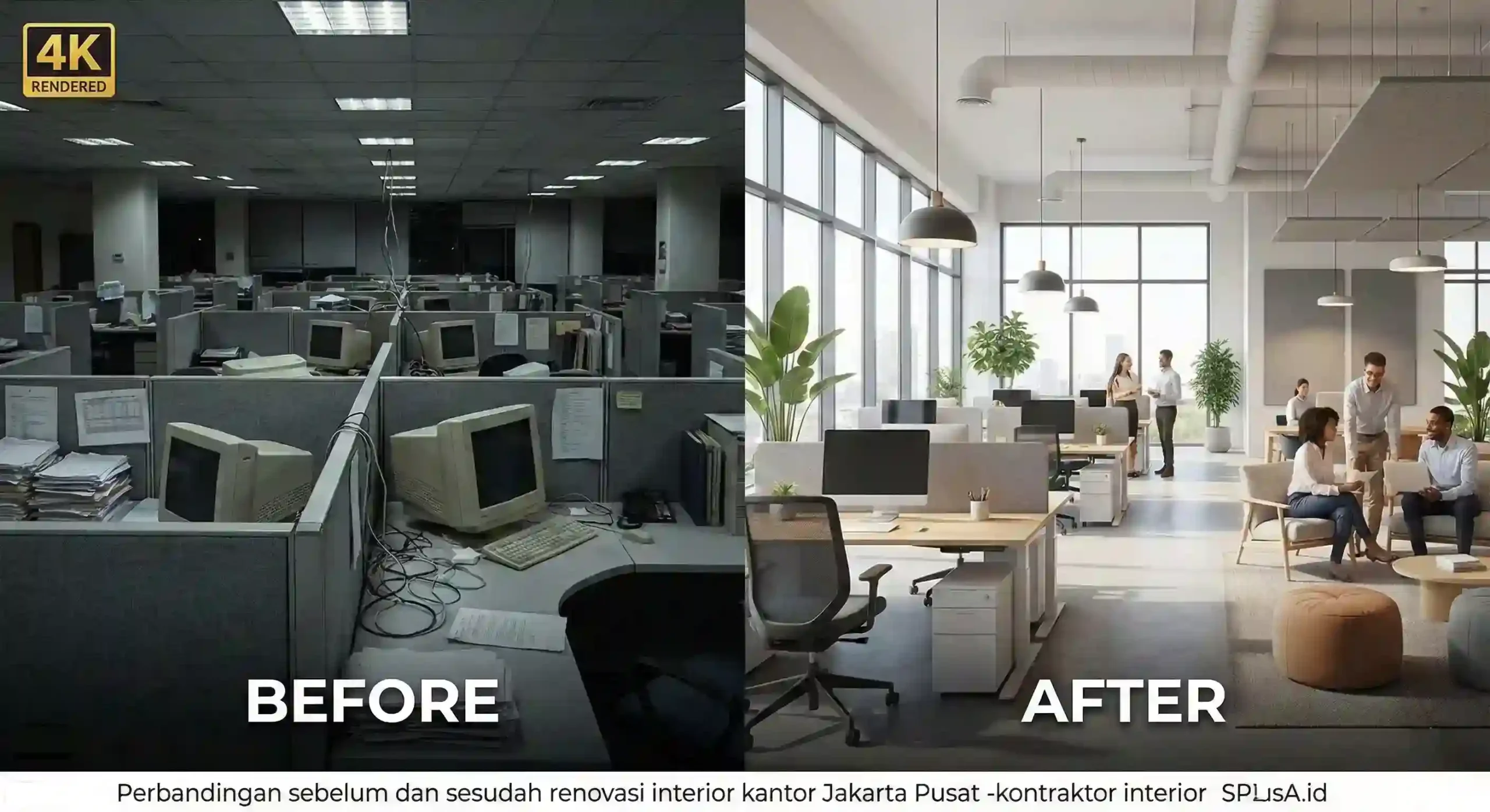 Perbandingan sebelum dan sesudah renovasi interior kantor Jakarta Pusat -Kontraktor Interior SPLusA.id Perbandingan sebelum dan sesudah renovasi interior kantor Jakarta Pusat -Kontraktor Interior SPLusA.id