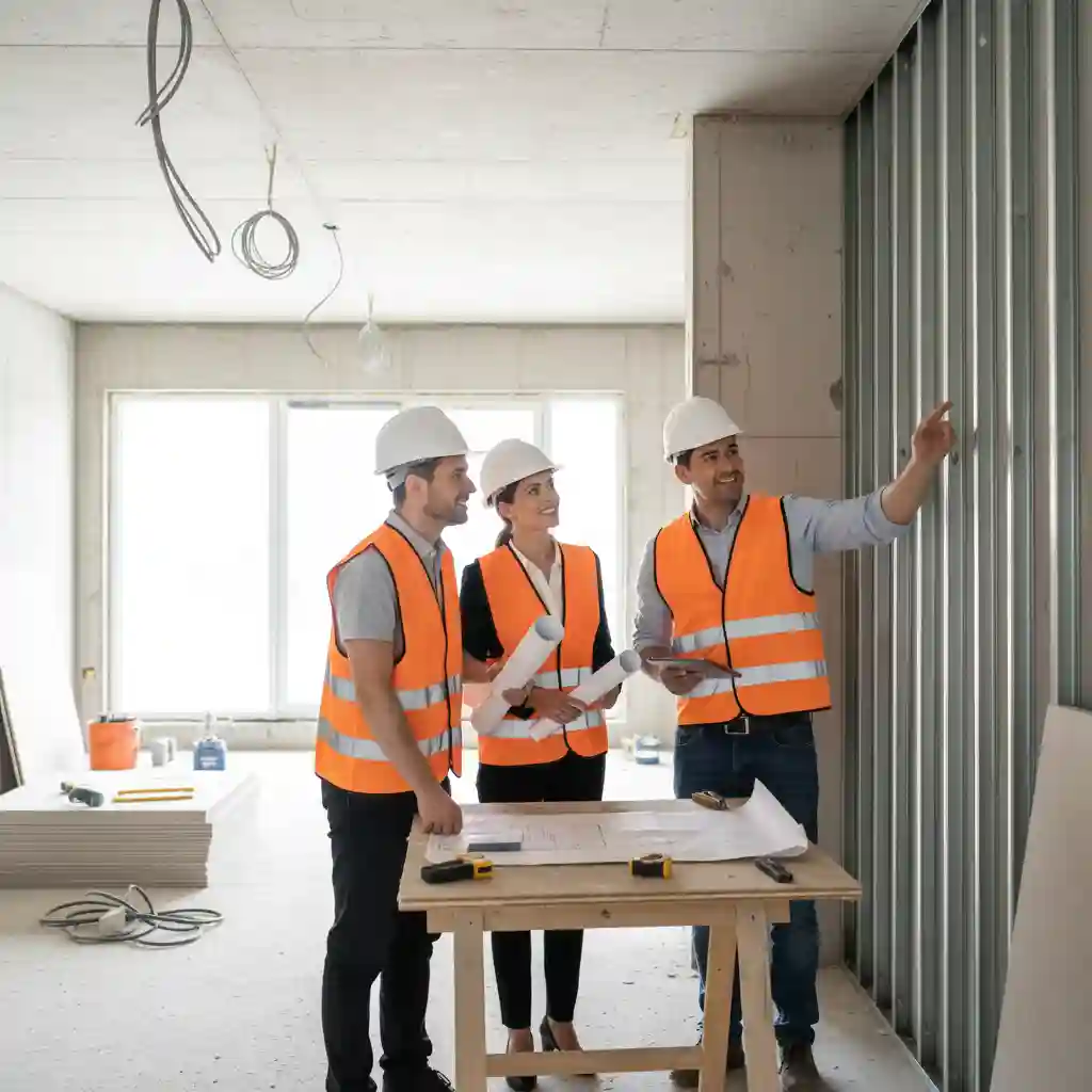 Tim kontraktor interior Splusa.id melakukan supervisi proyek bersama klien Tim kontraktor interior Splusa.id melakukan supervisi proyek bersama klien