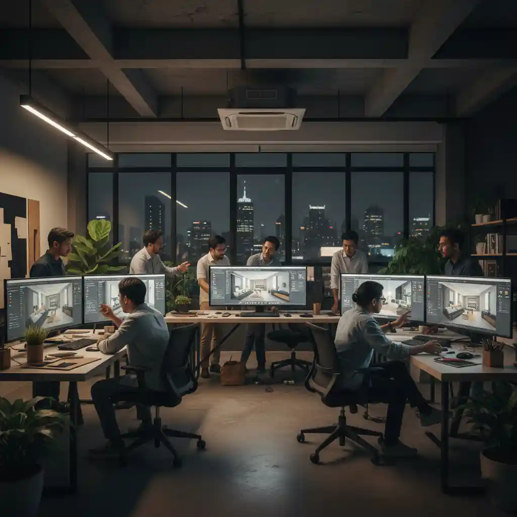 Tim profesional jasa interior splusa.id sedang mengerjakan proyek render 3d-jasa interior jakarta splusa.id