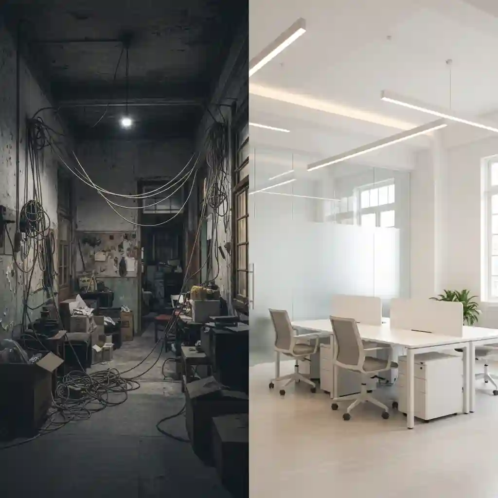 Transformasi renovasi interior ruko menjadi kantor modern cerah-Kontraktor Interior Kantor Jakarta Timur SPLusA.id Transformasi renovasi interior ruko menjadi kantor modern cerah-Kontraktor Interior Kantor Jakarta Timur SPLusA.id