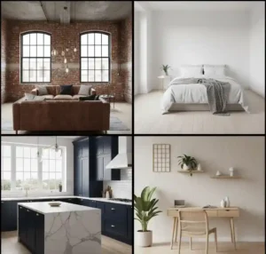 Variasi gaya desain interior mulai dari industrial hingga japandi yang bisa dikerjakan oleh SPLUSA.ID