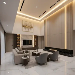 Desain interior ruang tamu modern luxury karya kontraktor interior Gading Serpong SPlusA